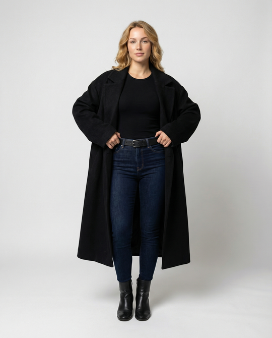 Damen Eleganter Oversized Wollmantel mit Taschen & Komfort | EB