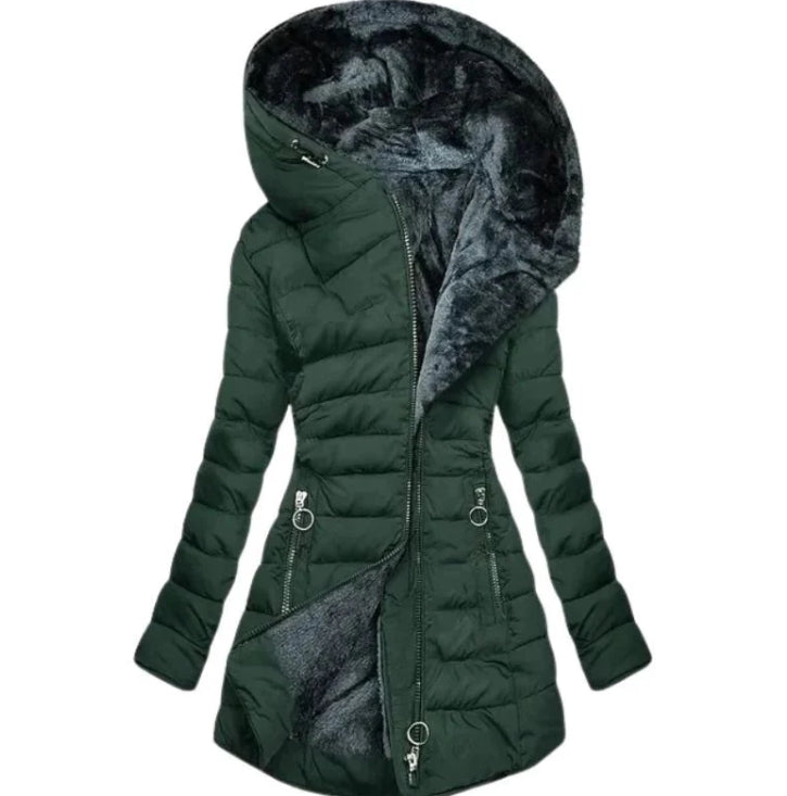 EB | Damen-Winterparka mit Reißverschluss und Kapuze und Tasche - Winter
