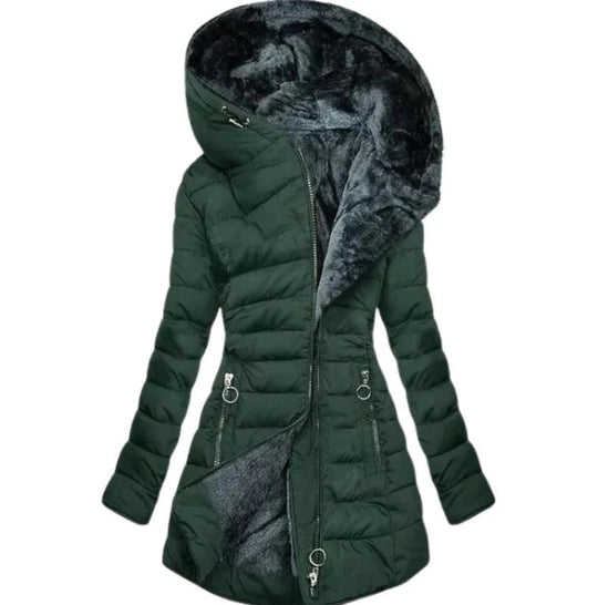 EB | Damen-Winterparka mit Reißverschluss und Kapuze und Tasche - Winter