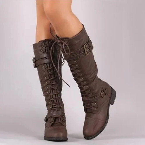 EB | Retro-Stiefel mit Flacher Schnalle und Schnürung