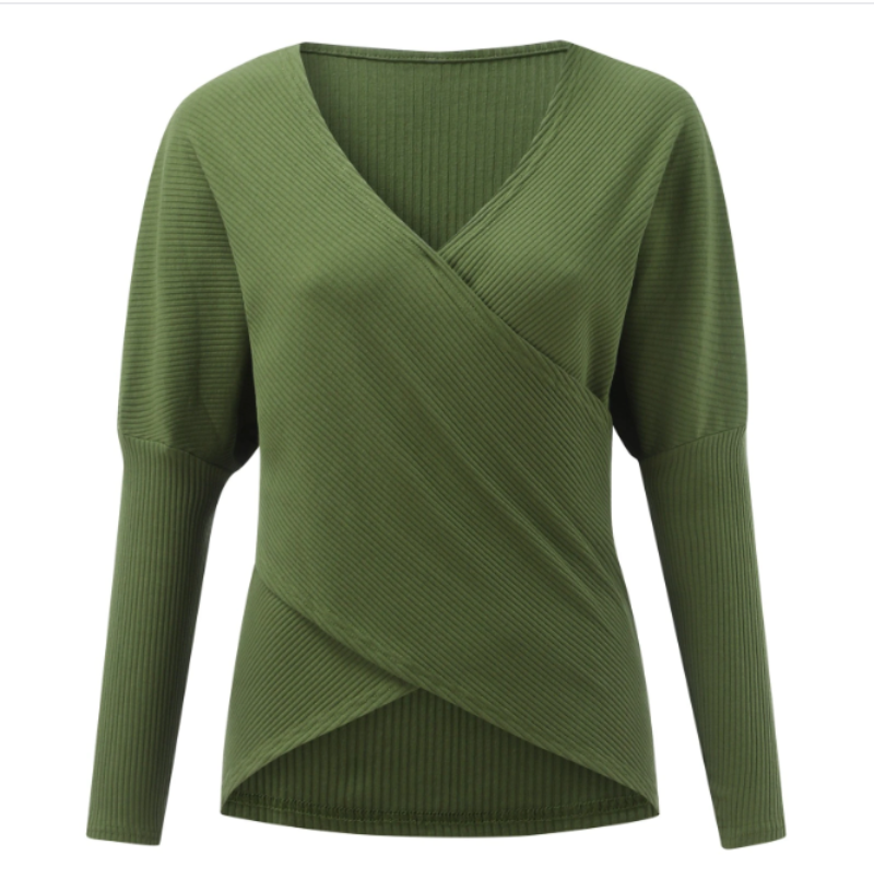 EB | Strickdamenpullover mit Wickel V-Ausschnitt und Langen Ärmeln