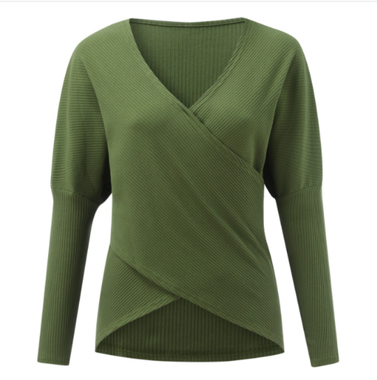 EB | Strickdamenpullover mit Wickel V-Ausschnitt und Langen Ärmeln