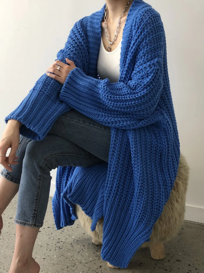 EB | Stilvolle Lange Damen-Strickjacke