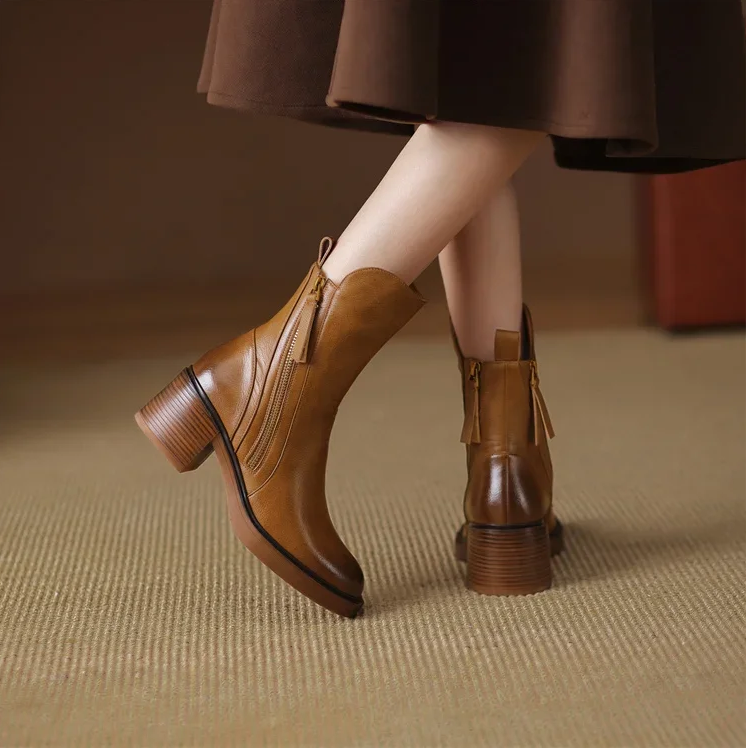 EB | Damenstiefelette Aus Echtem Leder mit Blockabsatz