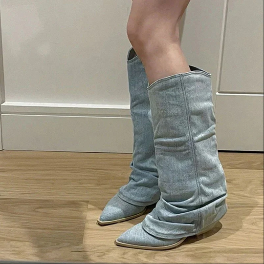 EB | Denim-Kniestiefel mit Trendigem Look für Damen