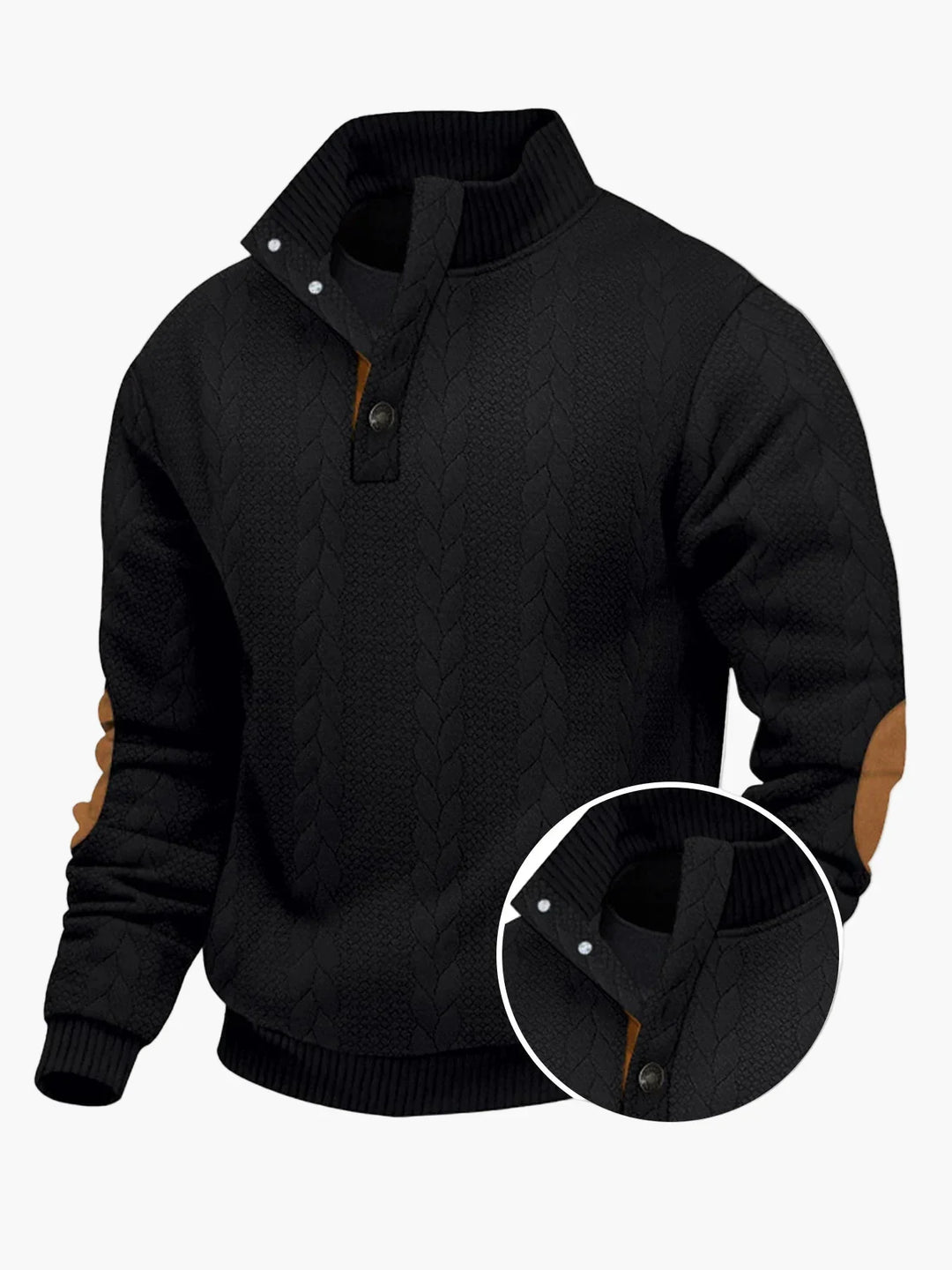 EB | Strickpullover mit Stehkragen und Ellenbogenpatches - Lässiger Outdoor-Stil für Alltag & Freizeit