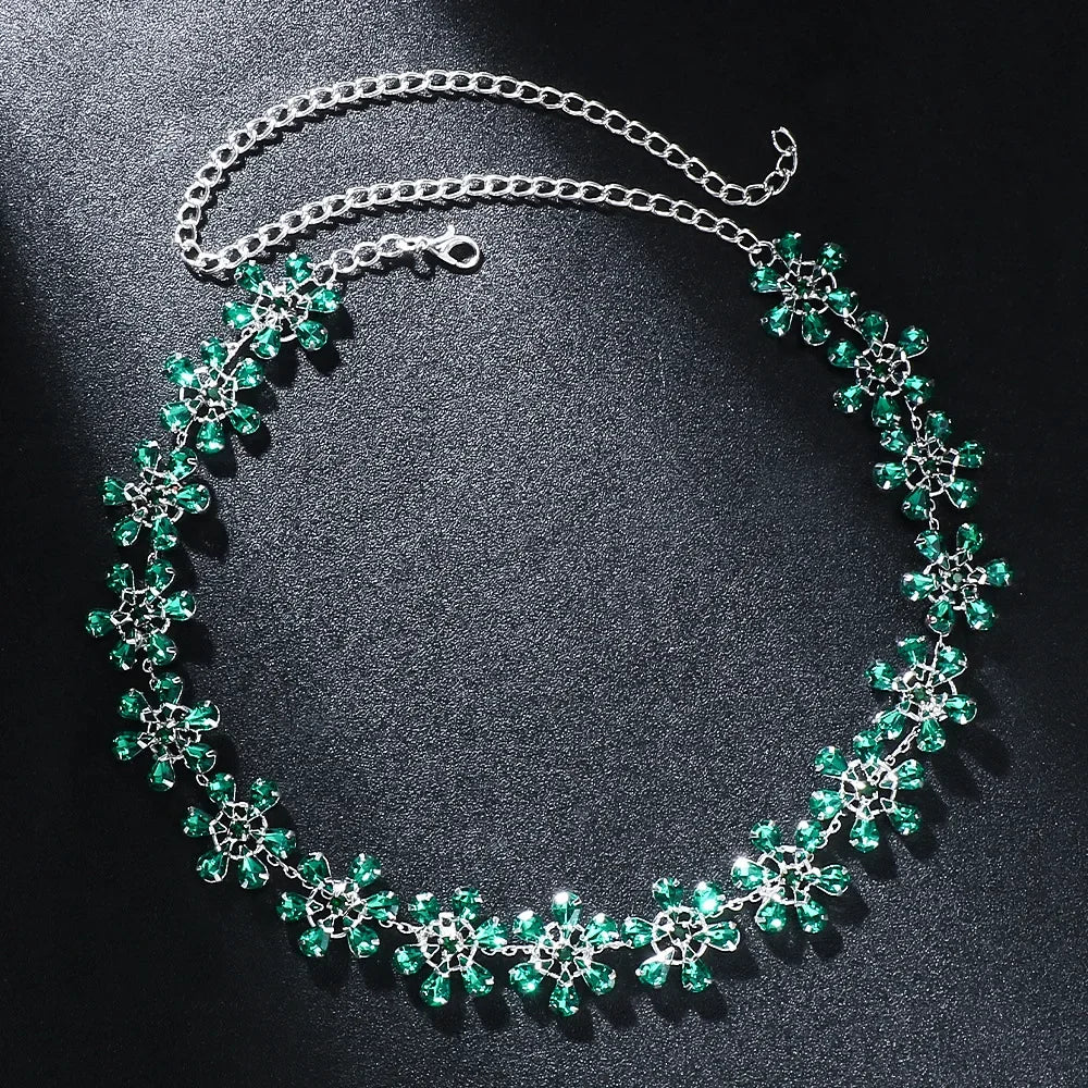 EB | Mode Pink Crystal Flowers Choker Necklace Statement Accessories Mode Frauen Rhinestone Collar Necklace Schlüsselbein Schmuck Ins