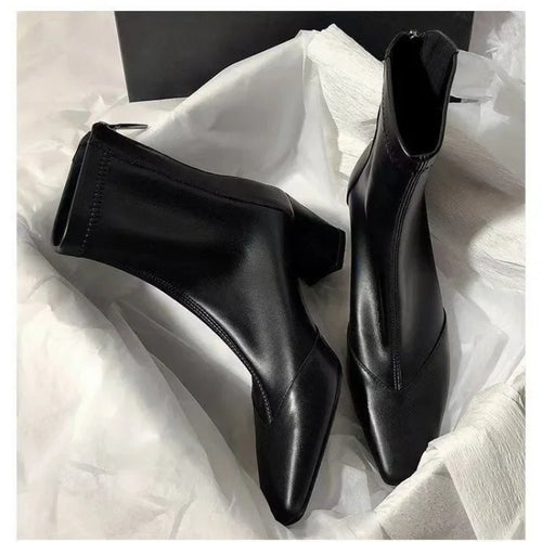 EB | High Heels Chunky Heel Stiefel mit Spitzem Zehen