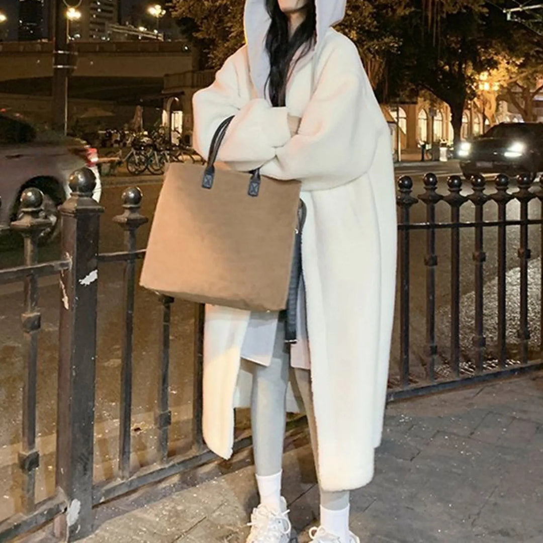 EB | Lange Hoodie-jacke Teddy-material Warm und Trendy