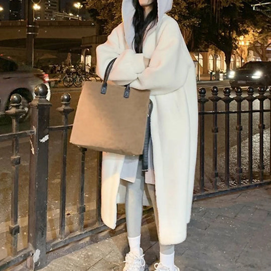 EB | Lange Hoodie-jacke Teddy-material Warm und Trendy