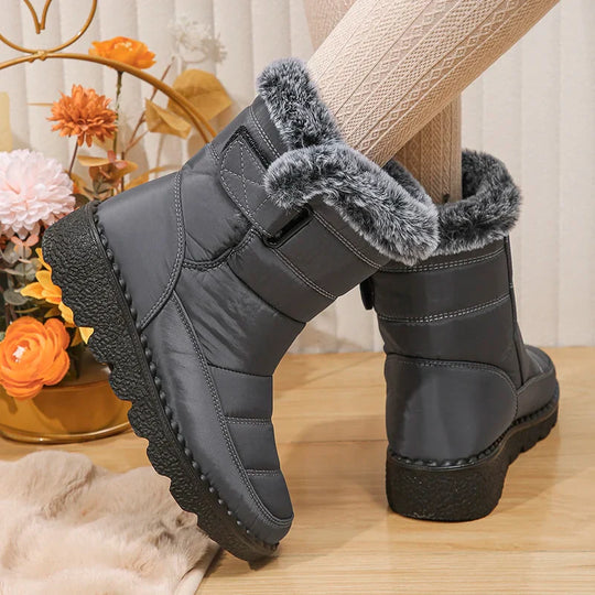 EB | Wasserdichte Kunstfell Hochschaft Schneestiefel mit Klettverschluss