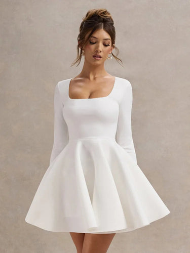 EB | Elegantes Weißes Mini-Kleid Mit Quadrat-Ausschnitt
