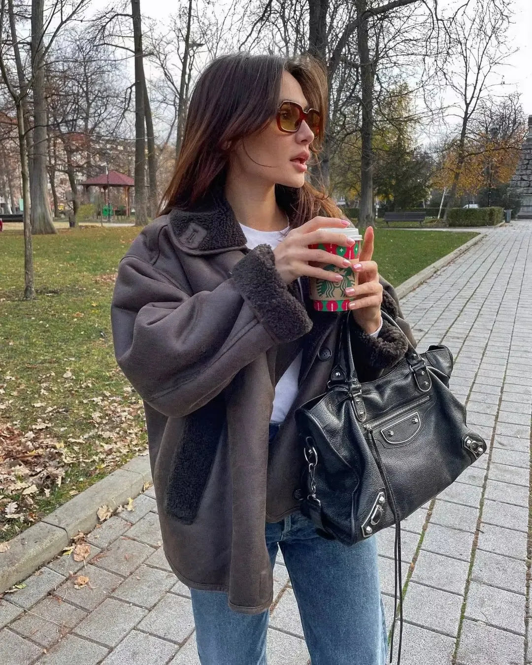 EB | Warme PU-Jacke mit Taschen für Frauen