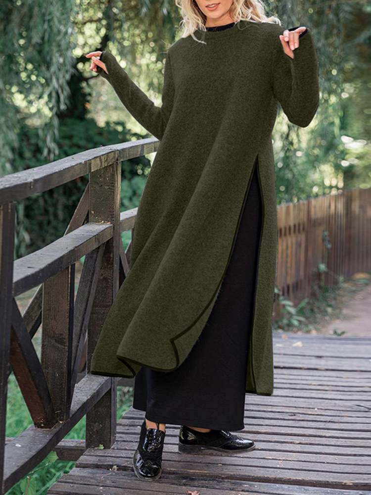 Langes Damen Midikleid in Lockerer Form mit Seitenschlitz | EB