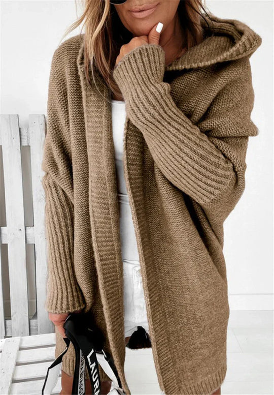 EB | Strickjacke Übergröße Passform Strickwollmischung Kapuze und Offene Vorderseite