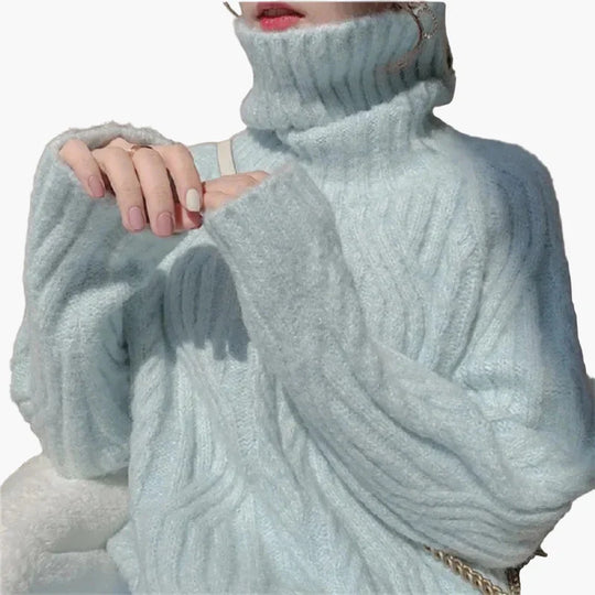 EB | Strickpullover Im Koreanischen Stil mit Lockerem Schnitt und Rollkragen - Modischer Herbst- und Winterpullover