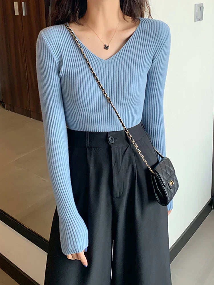 EB | Pullover - Damen Herbst Slim Fit Rippstrickpullover