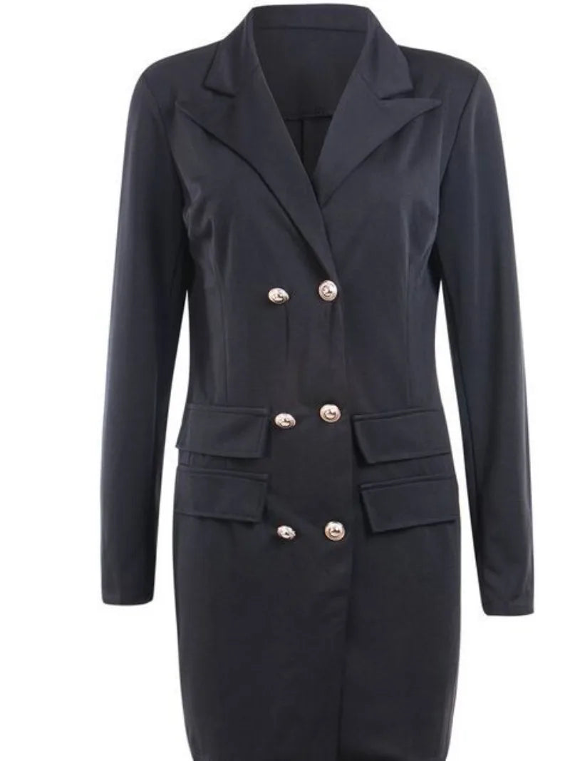 EB | Frauen Blaue Jacke Elegant Büro Damen Kleid Langarm Schwarz Weiß Frühling Sommer Weiblich Lässig Mode Große Größe Anzug