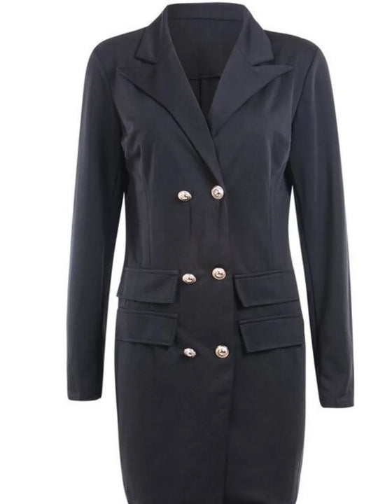 EB | Frauen Blaue Jacke Elegant Büro Damen Kleid Langarm Schwarz Weiß Frühling Sommer Weiblich Lässig Mode Große Größe Anzug