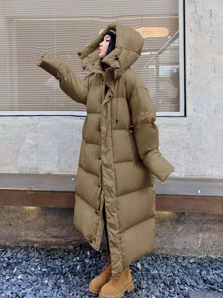 EB | Lange Pufferjacke mit Kapuze für Damen - Winter