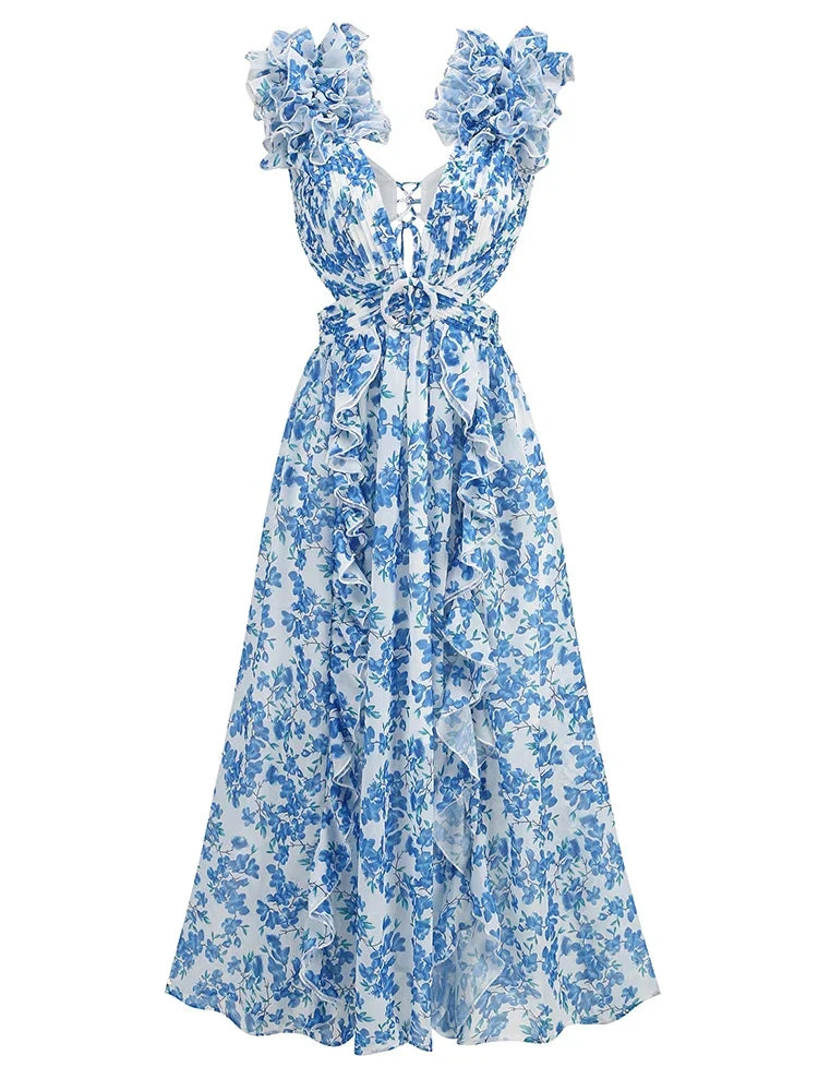 EB | Cutout Rüsch Maxi Kleid