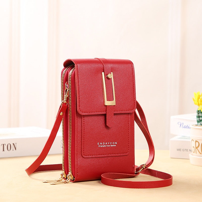 EB | Leder Smartphone Clutch Damen Handtasche mit Touchscreen-Fenster