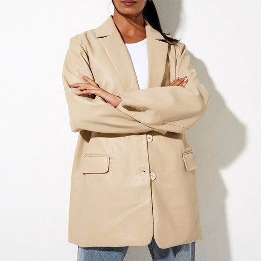 EB | Damenblazer mit PU-Leder und Knopfverschluss