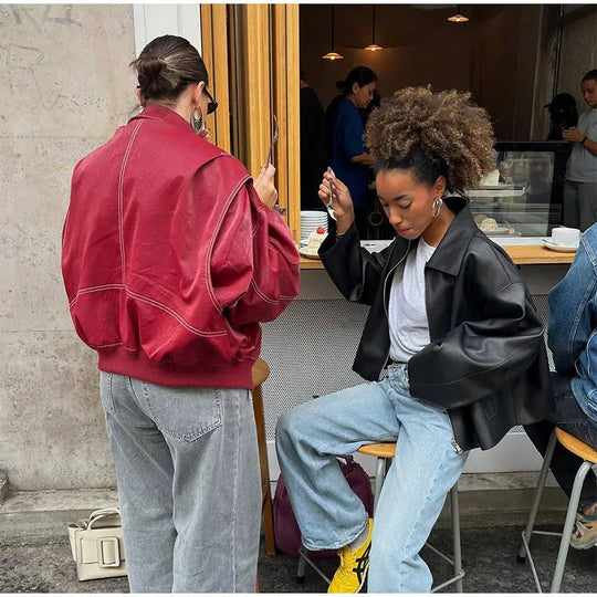 EB | Vintage-Lederblouson in Übergröße für Damen