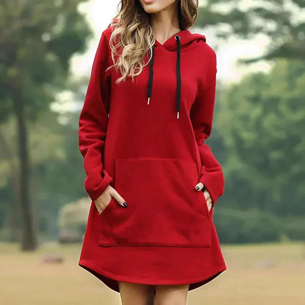 EB | Damen Sweatkleid mit Kapuze und Tasche