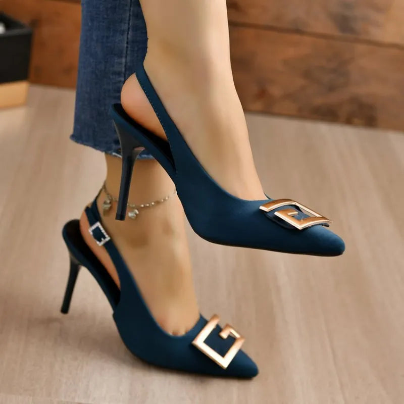 EB | Sommer Damen High Heels Sandalen High Heels Pumps Luxus Designer Mittel Niedrig Absätze Fest Slip-On Schuhe