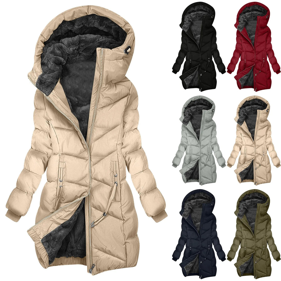 EB | Wintermantel Lang Steppjacke mit Kapuze - Winddichter, Warmer Outdoor Parka