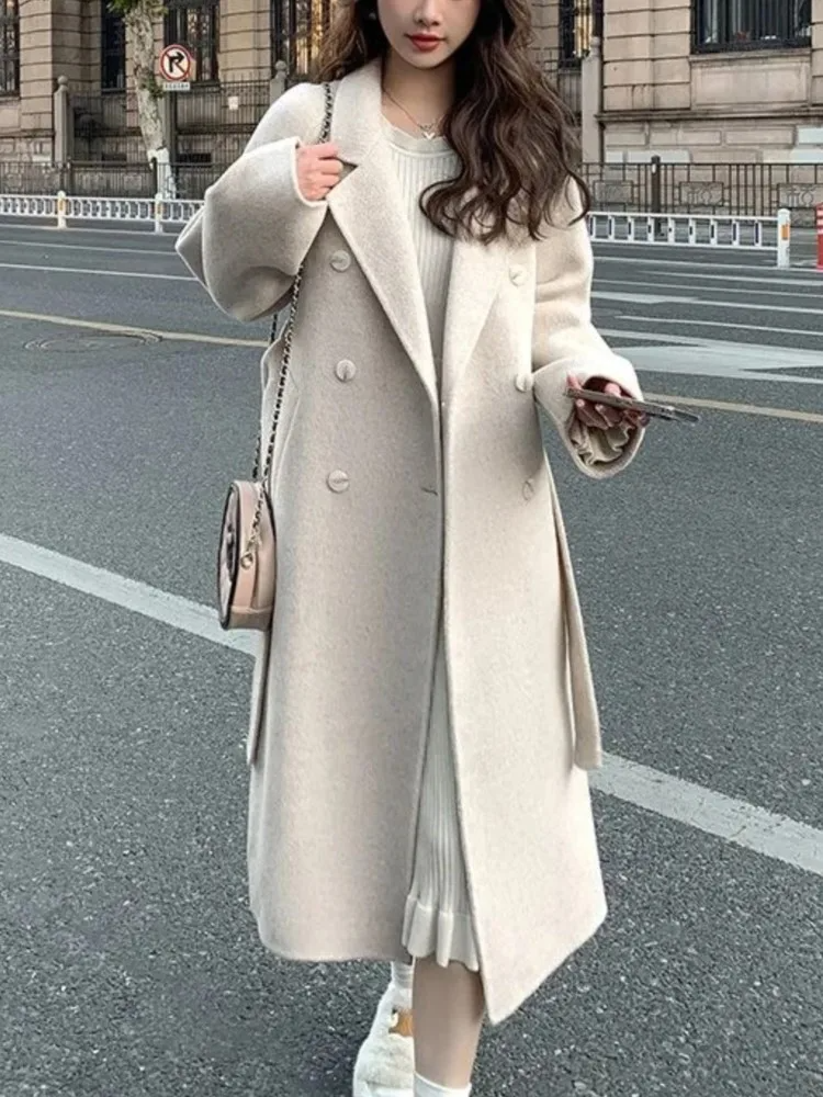 EB | Langmantel Oversized Fit Doppelreihig Elastischer Bund Wolloptik