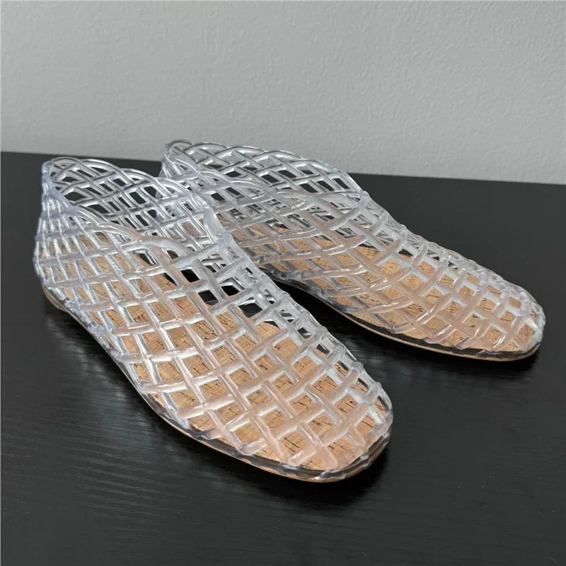 EB | Sommer Jellies Schuhe Frauen Mode Transparent Mesh Hollow Out Strand Schuhe Damen Flache Sandalen Farbige Runde Zehen Jelly Sandalen