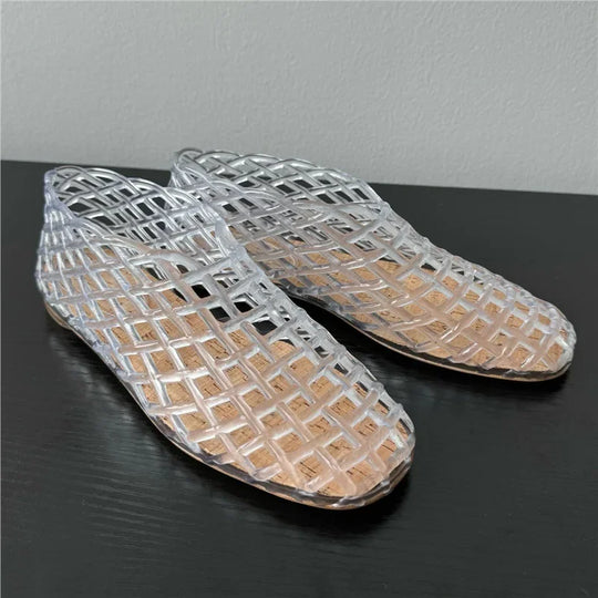 EB | Sommer Jellies Schuhe Frauen Mode Transparent Mesh Hollow Out Strand Schuhe Damen Flache Sandalen Farbige Runde Zehen Jelly Sandalen