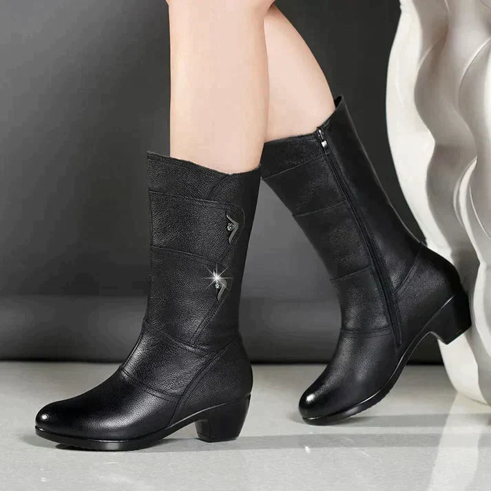 EB | Schwarze Stiefel mit Blockabsatz Winter