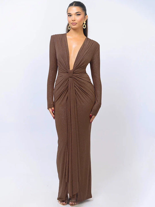 EB | Glitter V-Ausschnitt Maxikleid