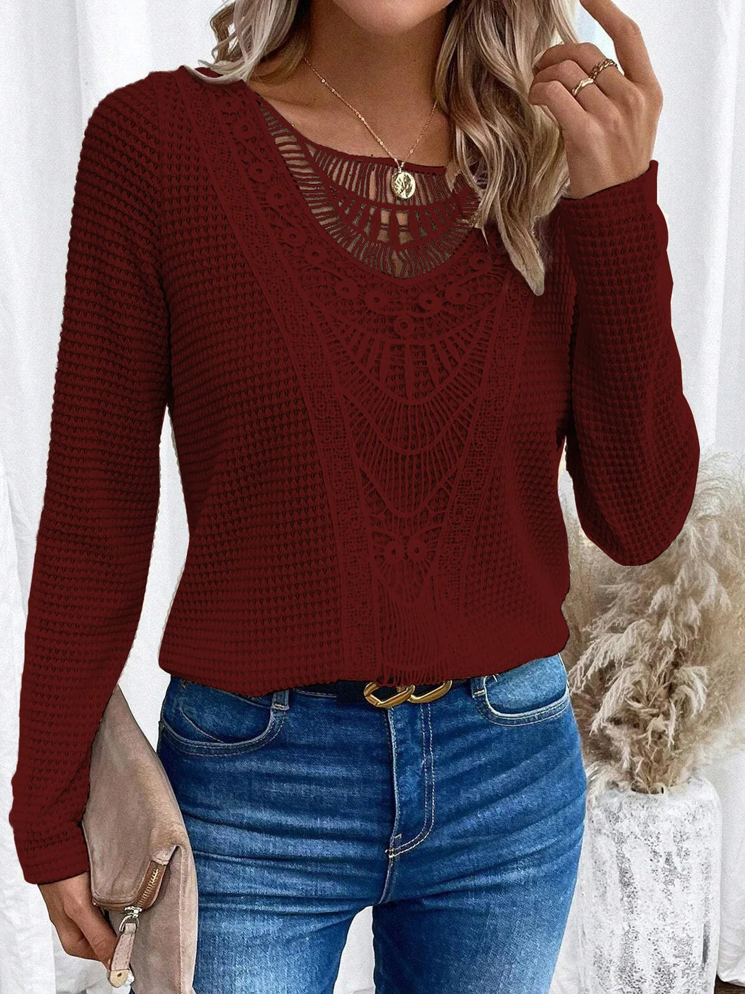EB | Bluse mit Spitze Strukturiertes Strick Elegant und Boheme
