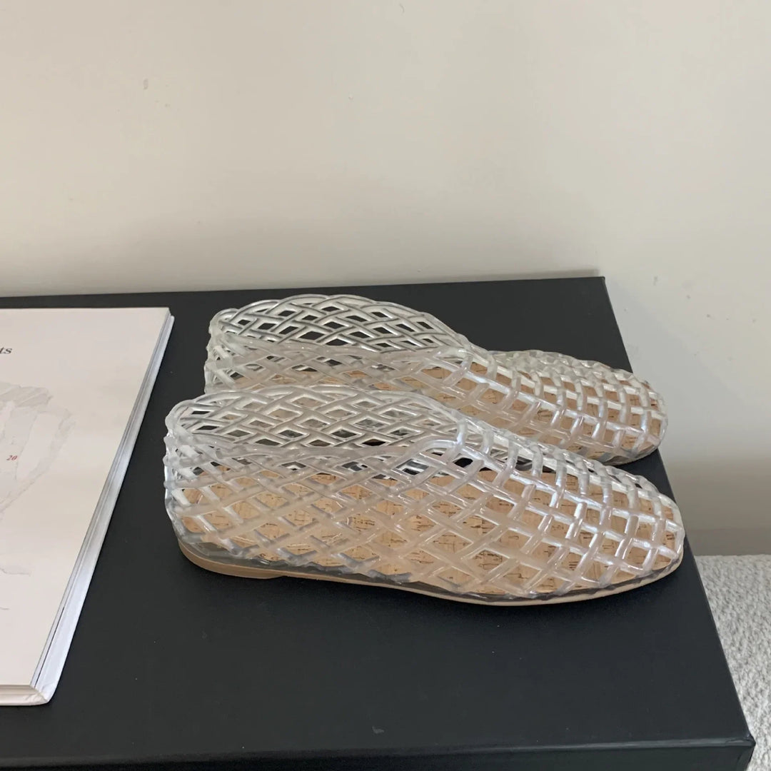 EB | Sommer Jellies Schuhe Frauen Mode Transparent Mesh Hollow Out Strand Schuhe Damen Flache Sandalen Farbige Runde Zehen Jelly Sandalen