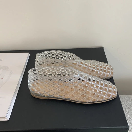 EB | Sommer Jellies Schuhe Frauen Mode Transparent Mesh Hollow Out Strand Schuhe Damen Flache Sandalen Farbige Runde Zehen Jelly Sandalen