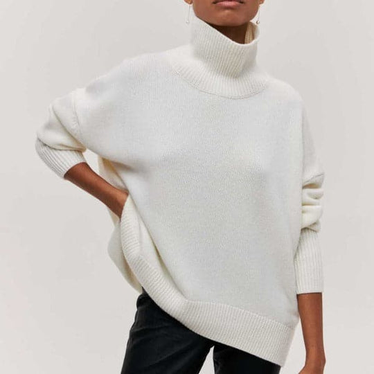 EB | Rollkragenpullover Oversized Fit Weicher Strick Kurze Ärmel