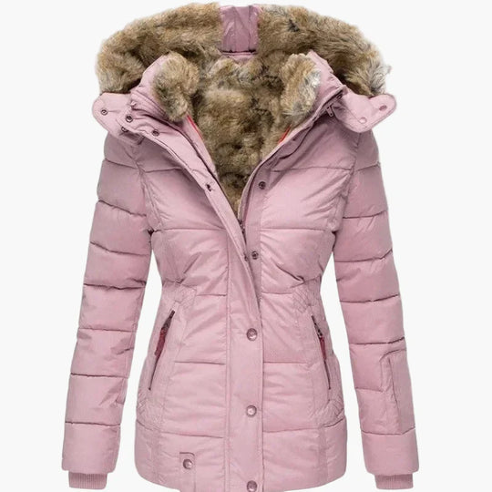 EB | Winterjacke mit Kapuze und Kunstfellbesatz - Elegante, Taillierte Outdoorjacke für Kalte Tage
