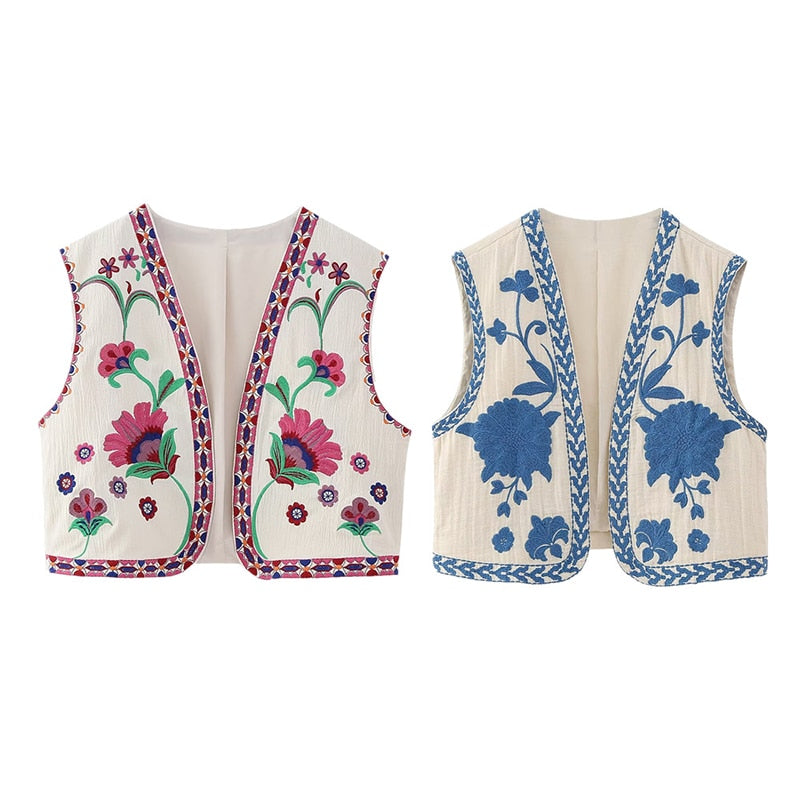 EB | Vintage Blumenbestickte Weste für Damen