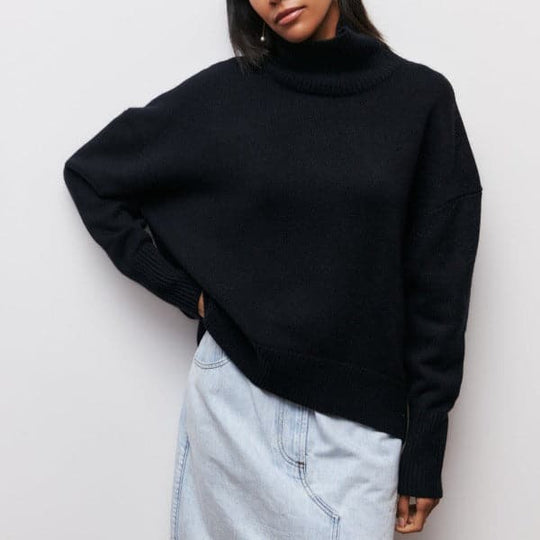 EB | Rollkragenpullover Oversized Fit Weicher Strick Kurze Ärmel