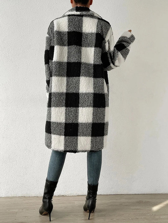 EB | Langer Kariert Fleece-Mantel