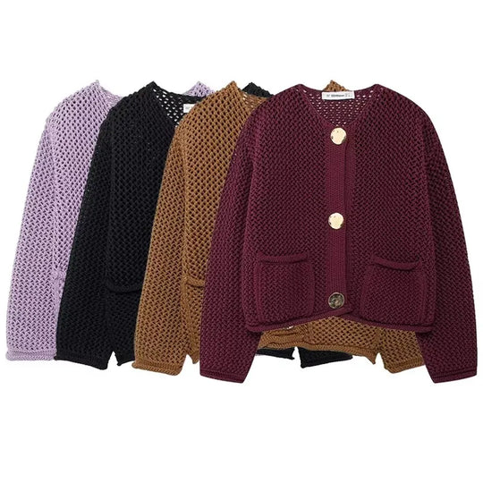 EB | Mesh Strick Strickjacke mit Fronttaschen