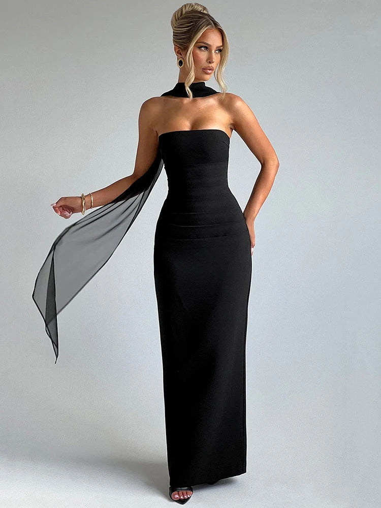 EB | Abendballkleid Strapless Bodenlang Säulensilhouette Halstuchdetail