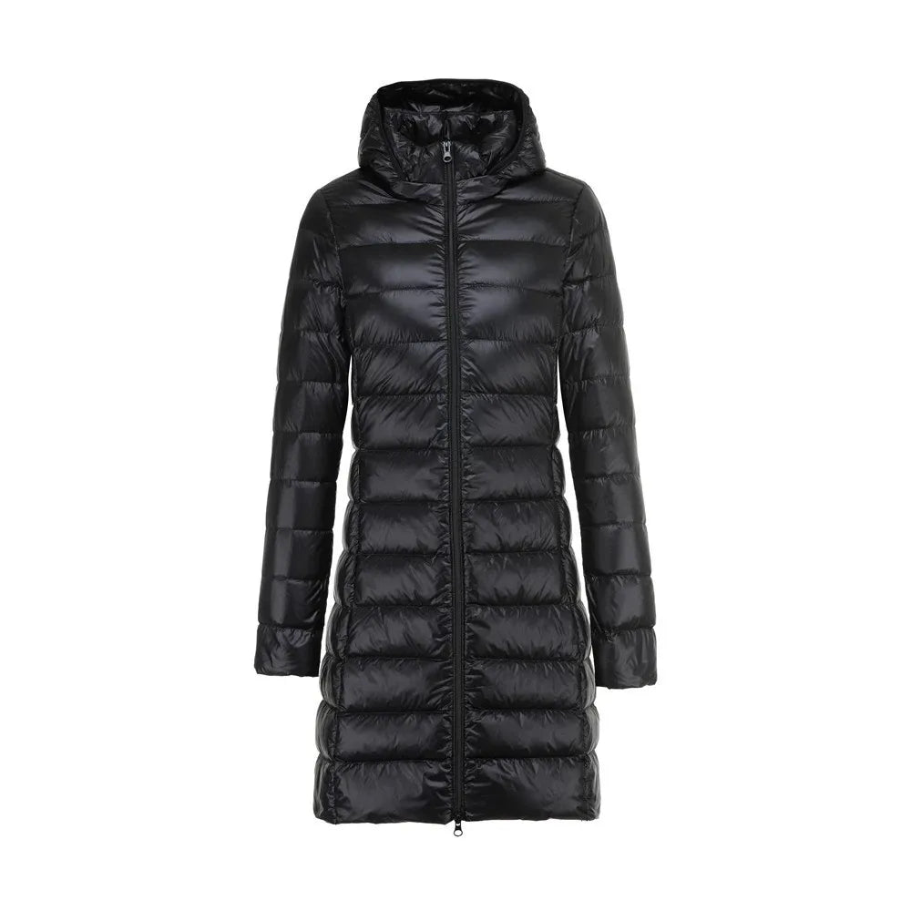 EB | Lange Leicht Gepolsterte Jacke mit Abnehmbarem Kapuze für Frauen Ideal für Den Winter