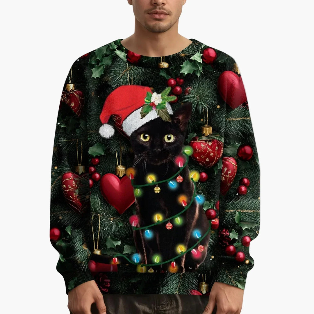 EB | Weihnachtspullover mit Katzenmotiv und Festlichem Design - Lustiger Weihnachtssweater für Weihnachten und Winter