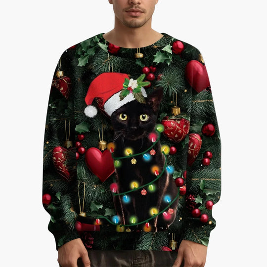 EB | Weihnachtspullover mit Katzenmotiv und Festlichem Design - Lustiger Weihnachtssweater für Weihnachten und Winter