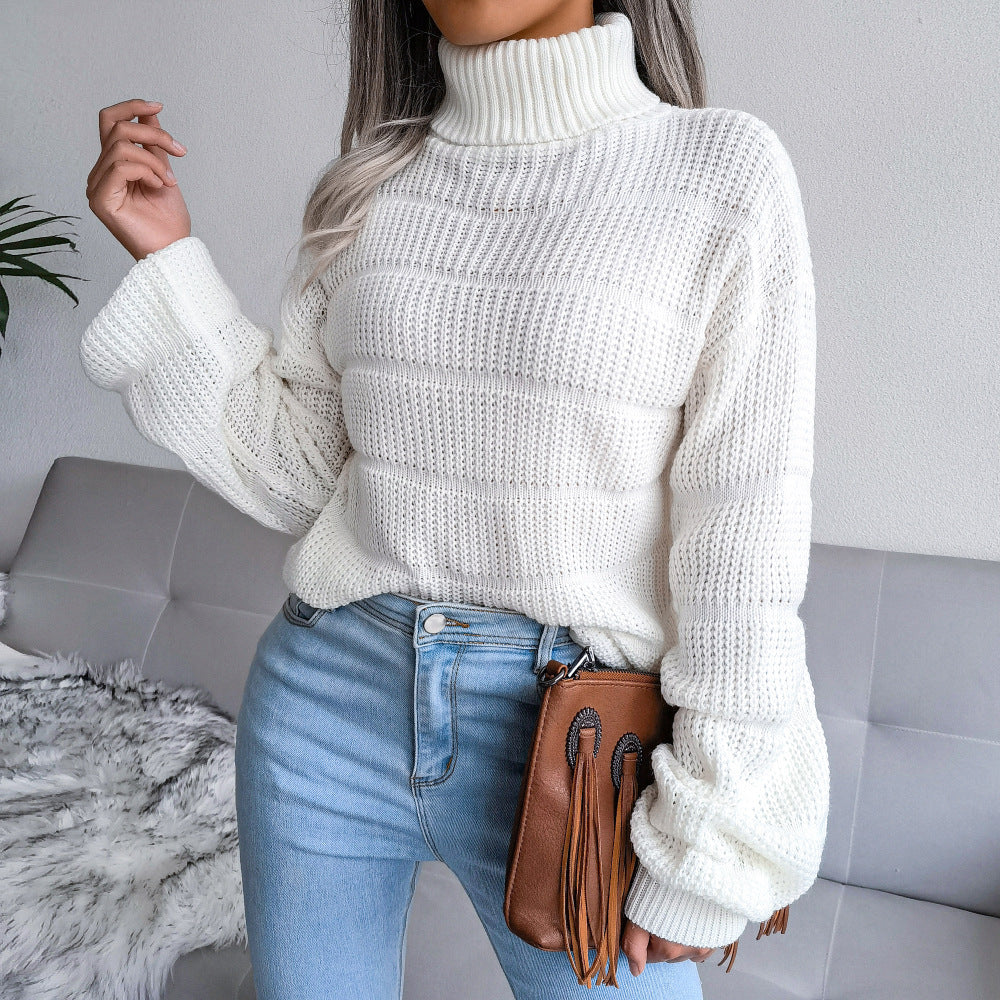 EB | Rollkragenpullover - Gemütliches Weißes Strick mit Rollkragen